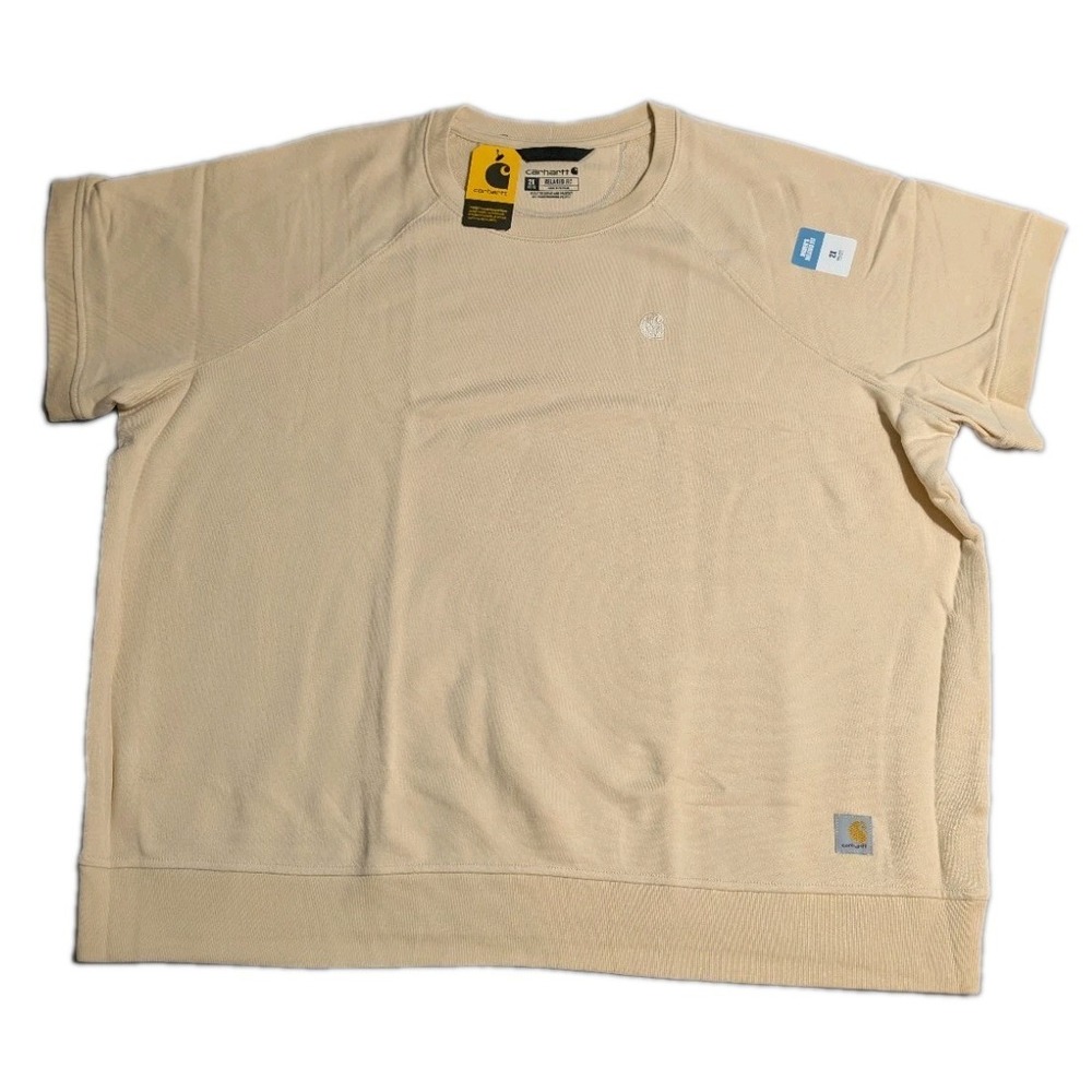 Carhartt Womens 2X French Terry Short Sleeve Sweatshirt Beige TS6291W NWT